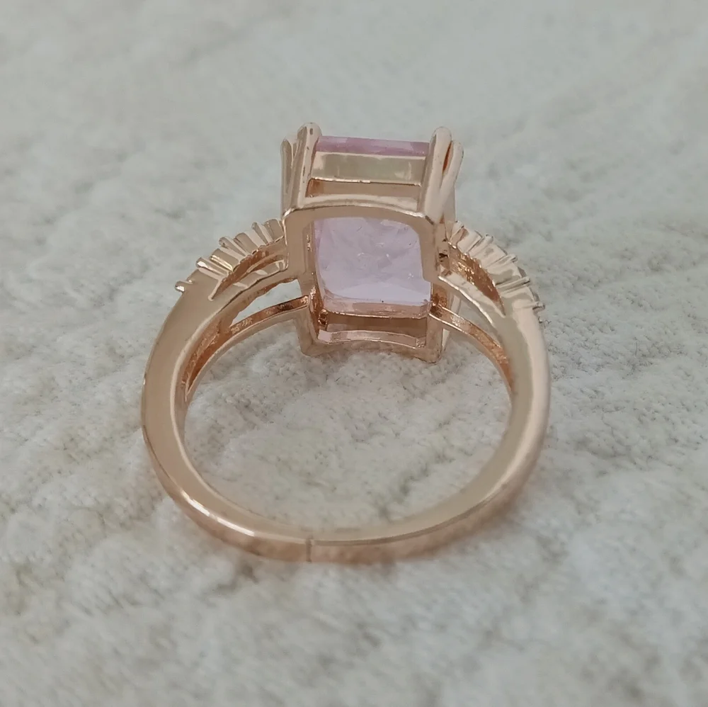 Radiant Cut Morganite Pink Simulated Gemstone Rose Gold Ring Princess Barbie 9 - Picture 6 of 7